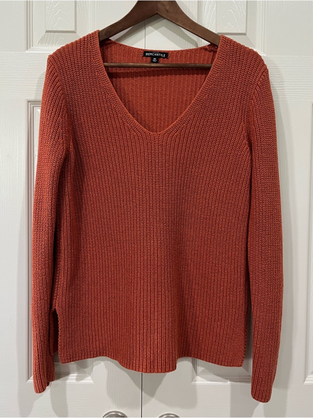 J Crew Mercantile Women’s V-Neck Knit Sweater Orange XS